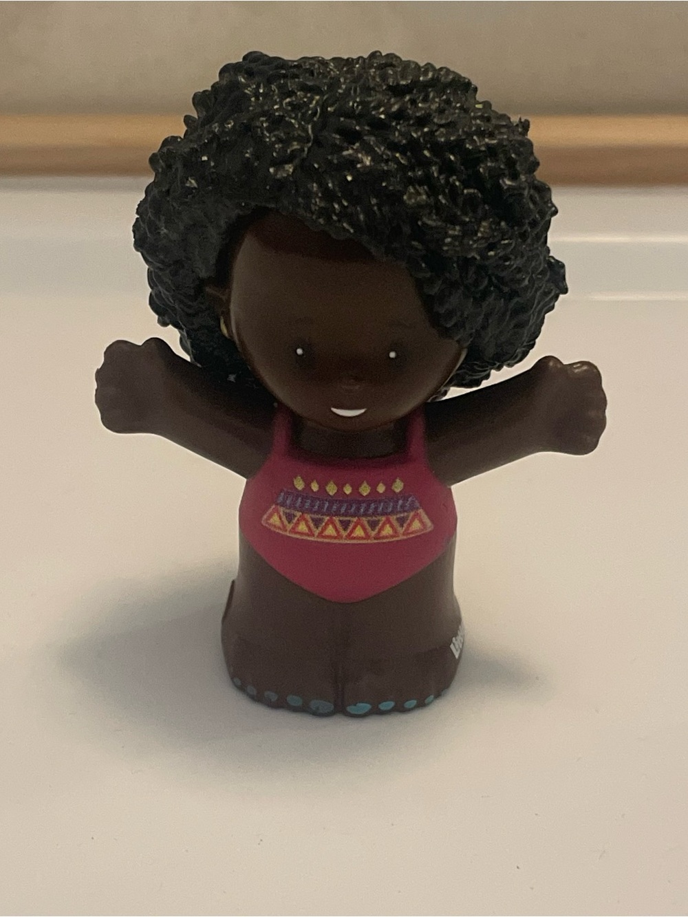 Little People swimmer girl with Dark Brown skin and Afro hair Pink Swimsuit toy
